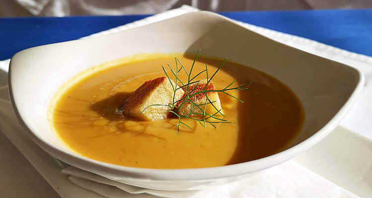 Roasted butternut squash, sweet potato and carrot soup